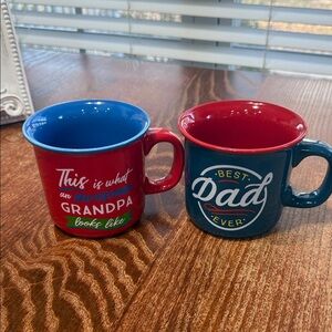 Red and Teal 'Grandpa' and 'Dad' Ceramic Mugs - Set of 2
